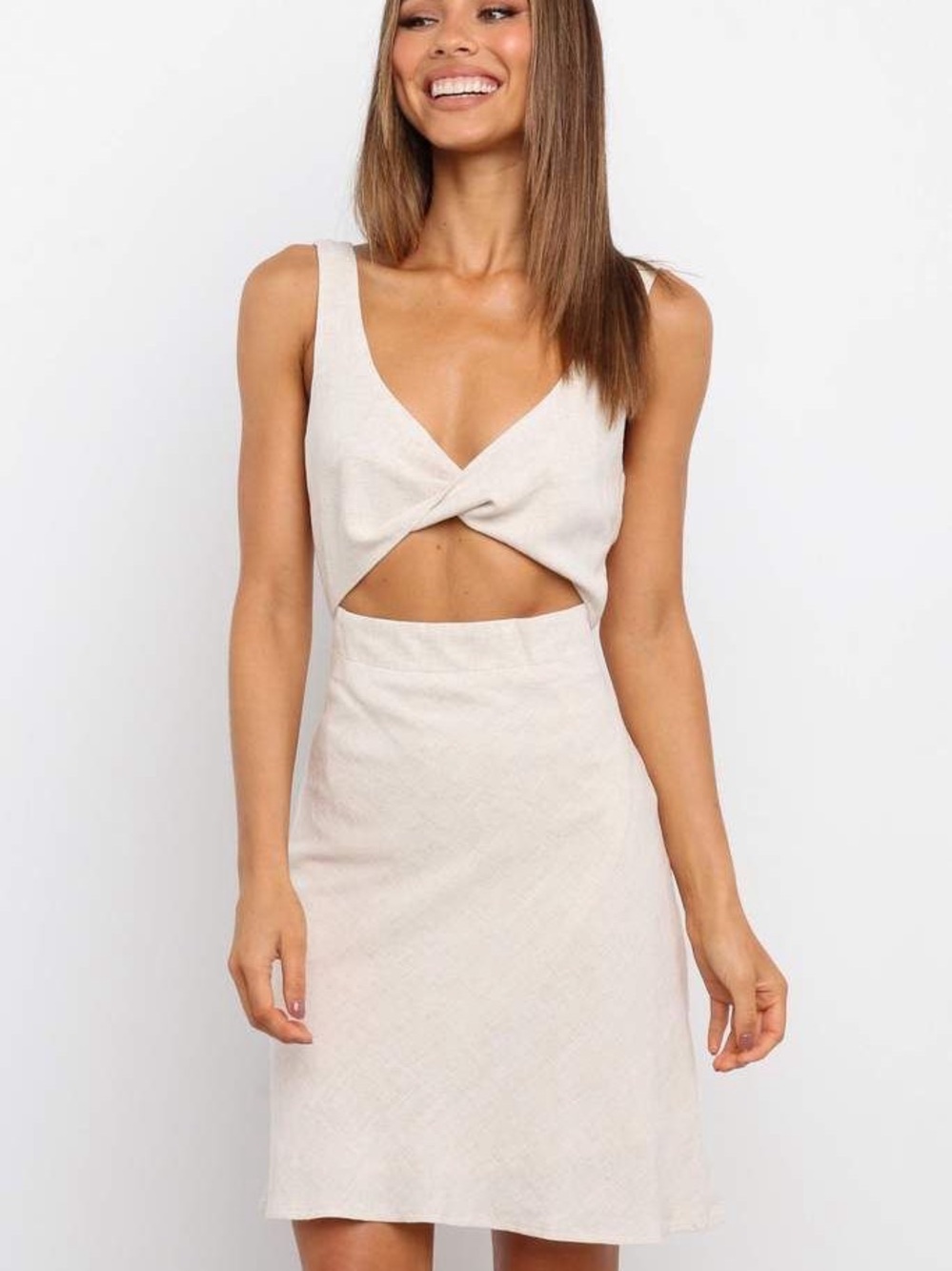 Petal & Pup Cream Twist Front Cutout Sleeveless Dress